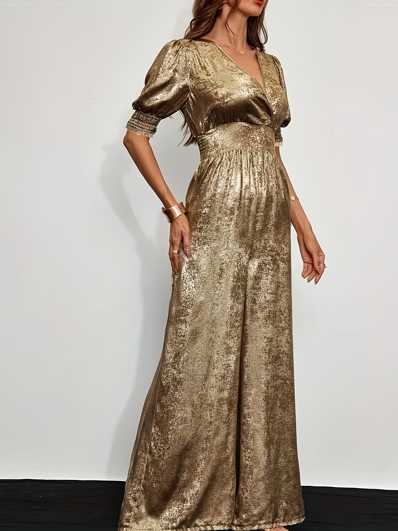 Selma | Goudkleurige Ballonmouw Jumpsuit