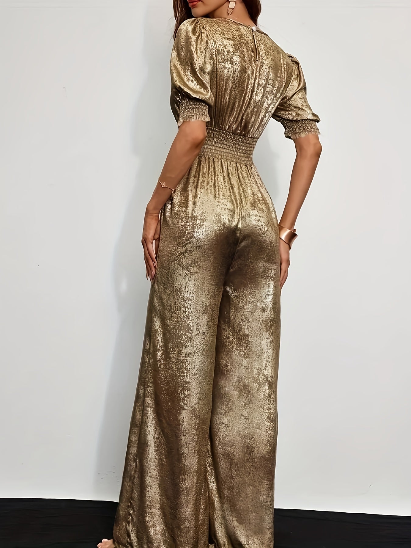 Selma | Goudkleurige Ballonmouw Jumpsuit