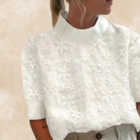 Blouse met geborduurde eenvoudige staande kraag